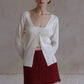 Wool containing fine ribbing V-neck cardigan | 3 color
