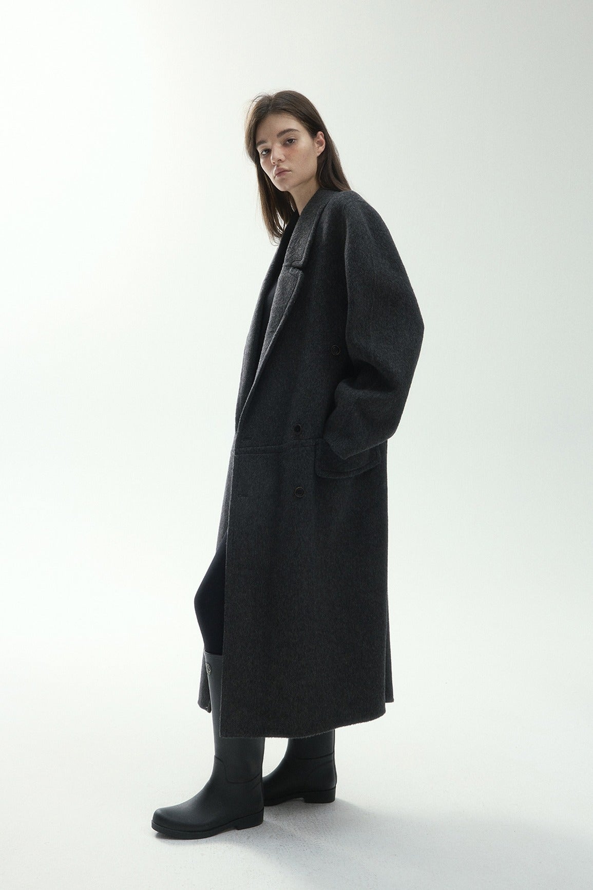 Wool blend silk double-sided fabric overcoat