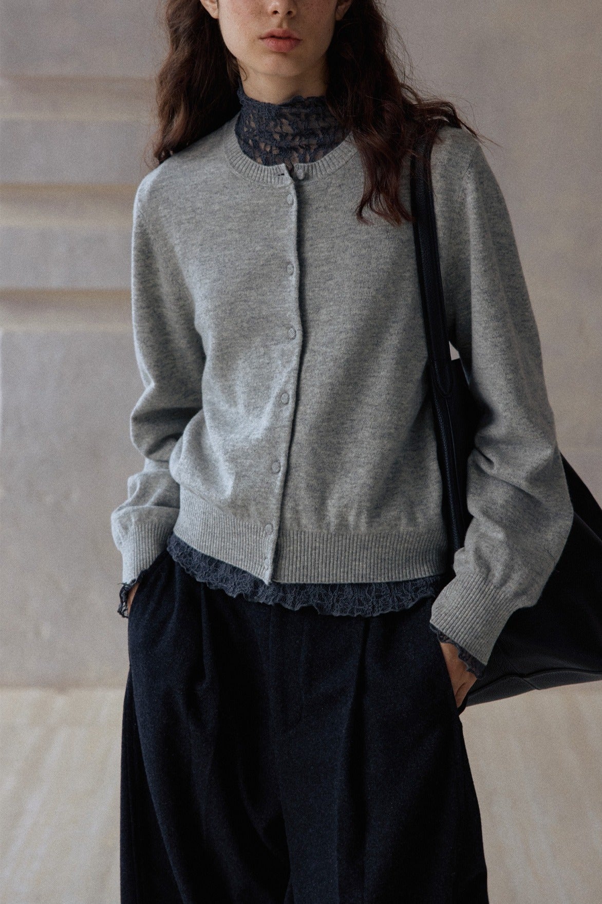 100% wool classic round neck cardigan | 5 color