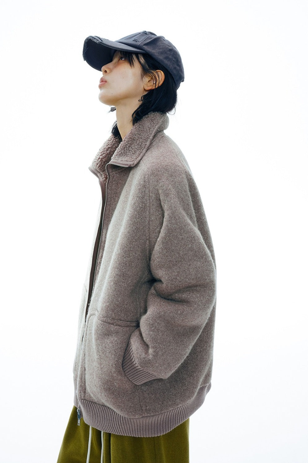 Plush wool-blend “pearl-fleece” oversized jacket | 2 color