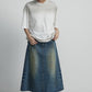 100 cotton embroidery A-line denim skirt | 2 color