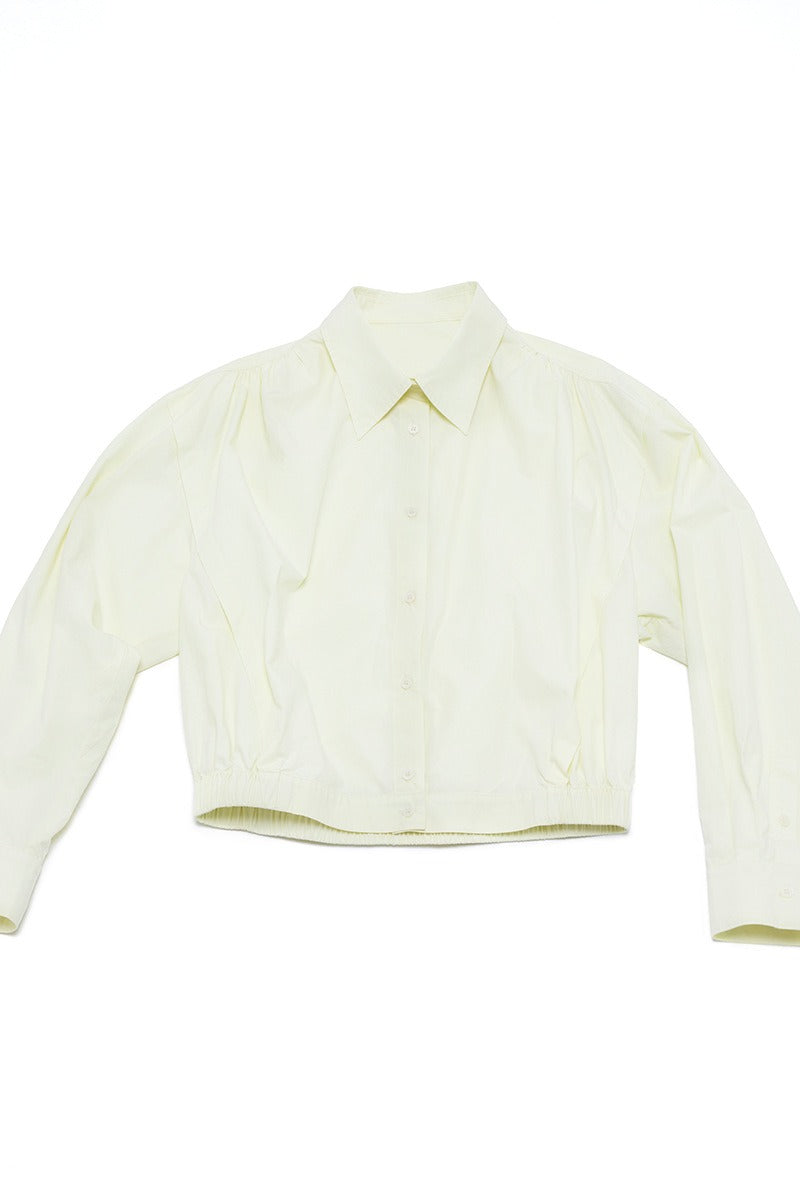 Cotton blend cropped elastic waist shirt jacket | 3 color