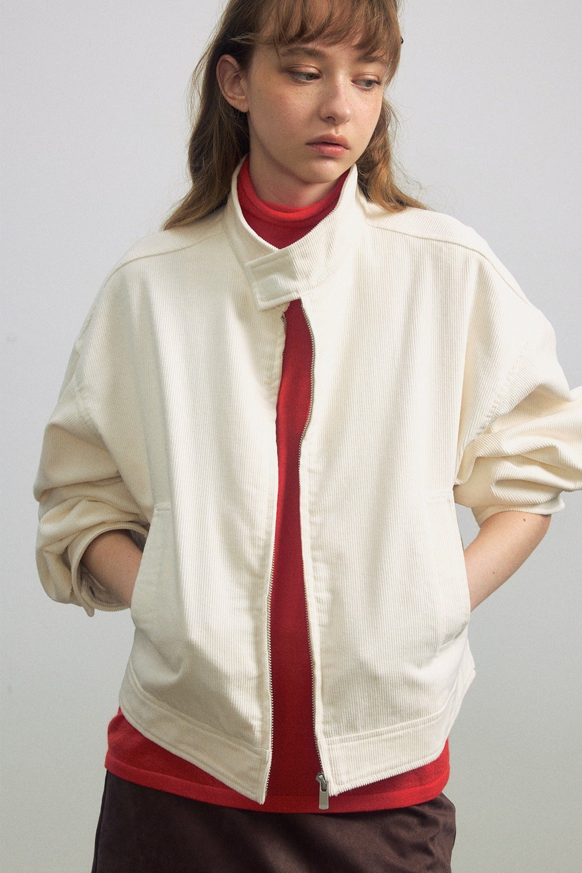 Cotton stand collar cropped jacket | 3 color