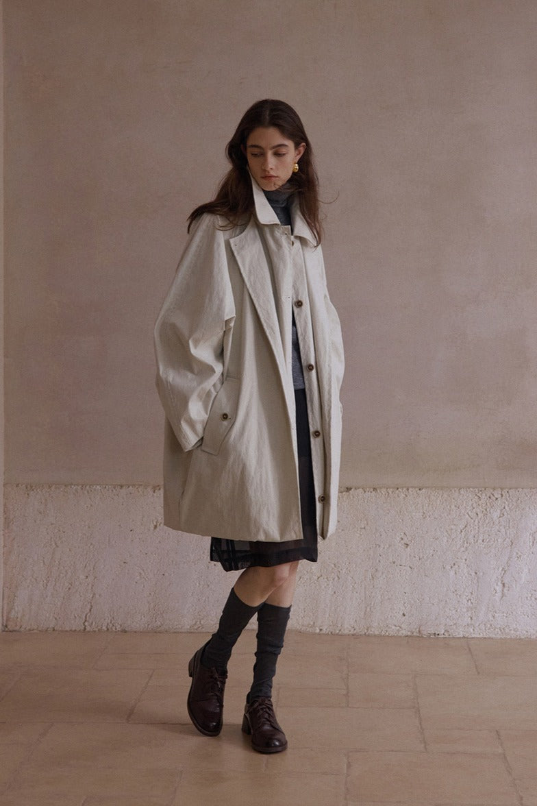 Veste ample en mélange de coton, coupe cocon, en tissu froissé | 2 couleurs