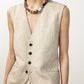 Cotton blend linen texture V-neck vest | 4 color