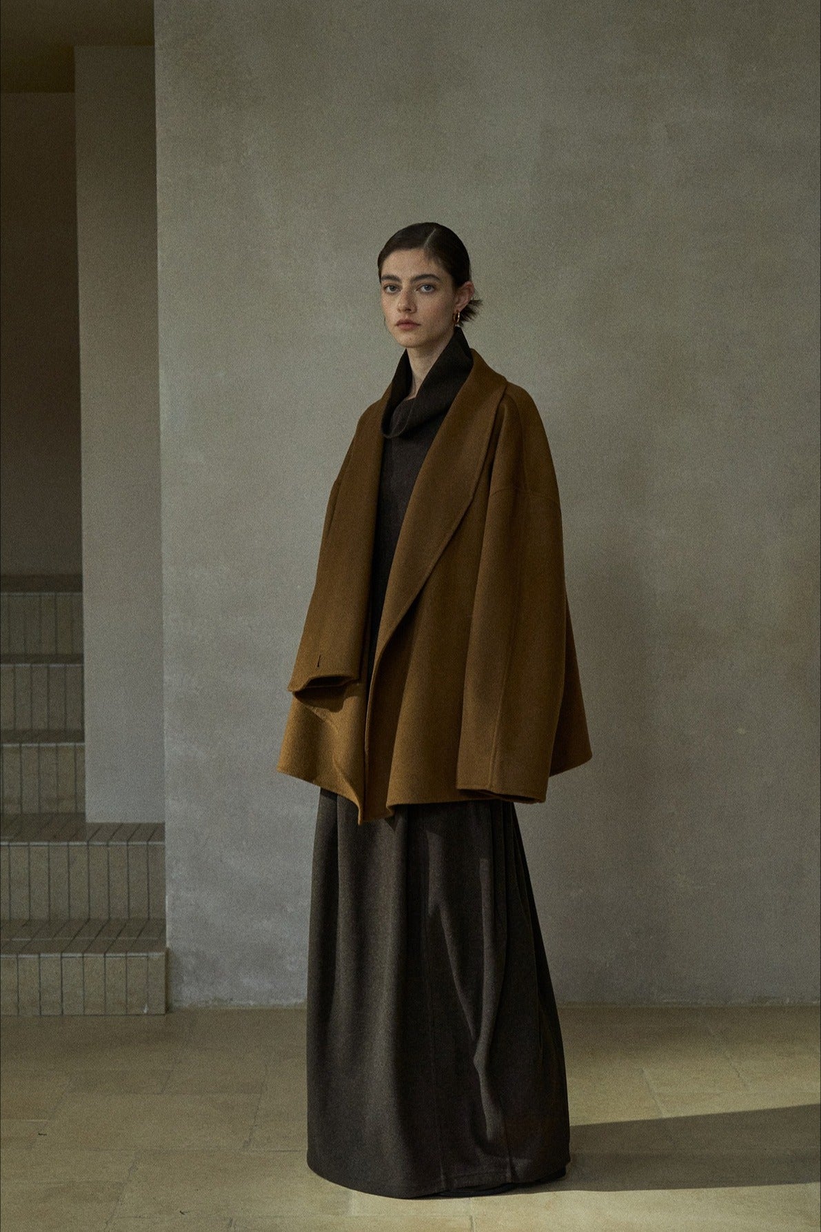 Wool riched loose fit drape collar jacket | 3 color