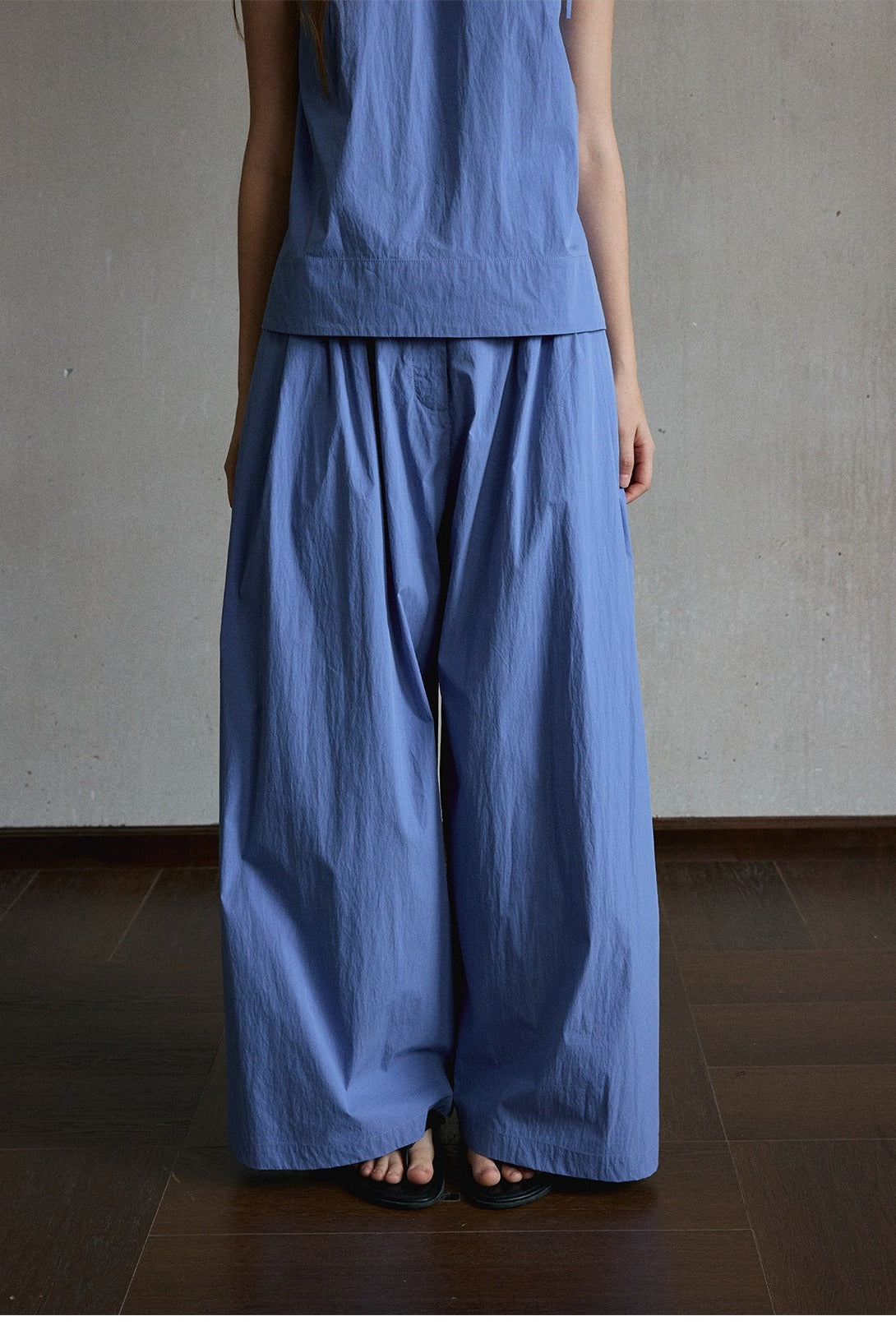 Cotton-nylon blend wide-leg straight pants | 3 color