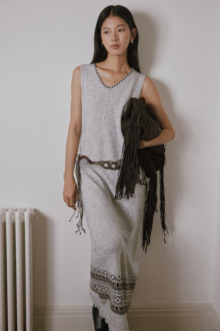 Fair-isle knit v-neck dress | 3 color