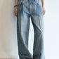 100% cotton straight-leg seams washed jeans | 2 color