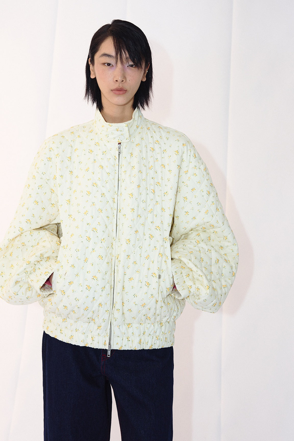 Cotton retro-style  floral puffer jacket | 2 color