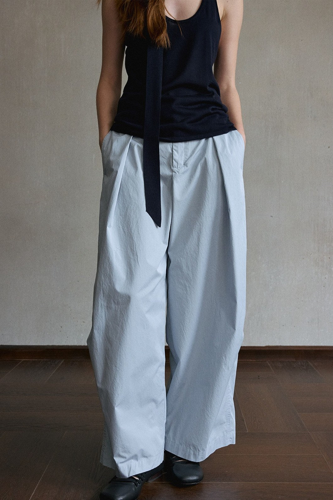 100 cotton pleated wide-leg pants | 3 color