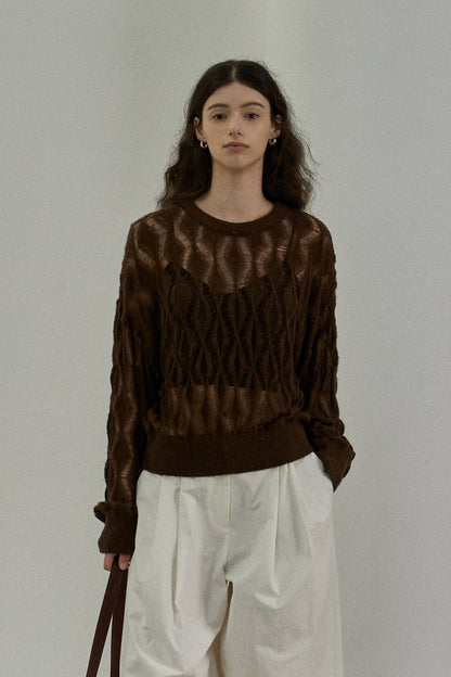 Wool containing openwork sweater | 5 color