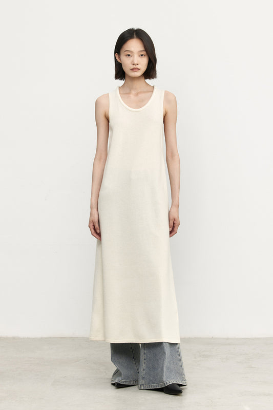 Wool U-Neck hem split dress | 2 color