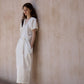 Cotton blend bubble-sleeved cocoon V-neck dress | 2 color