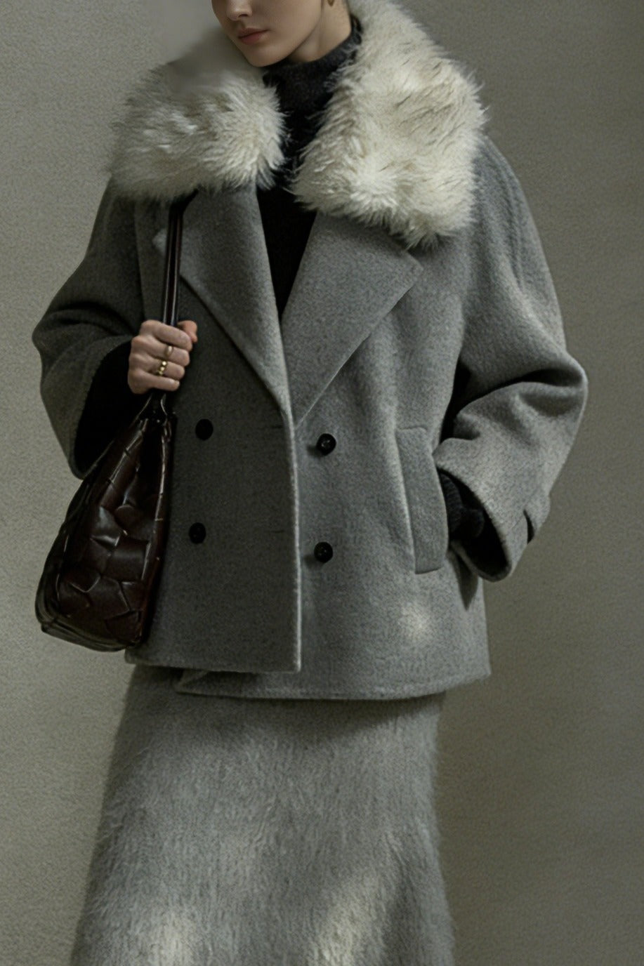 Wool blend oversized collar jacket | 2 color