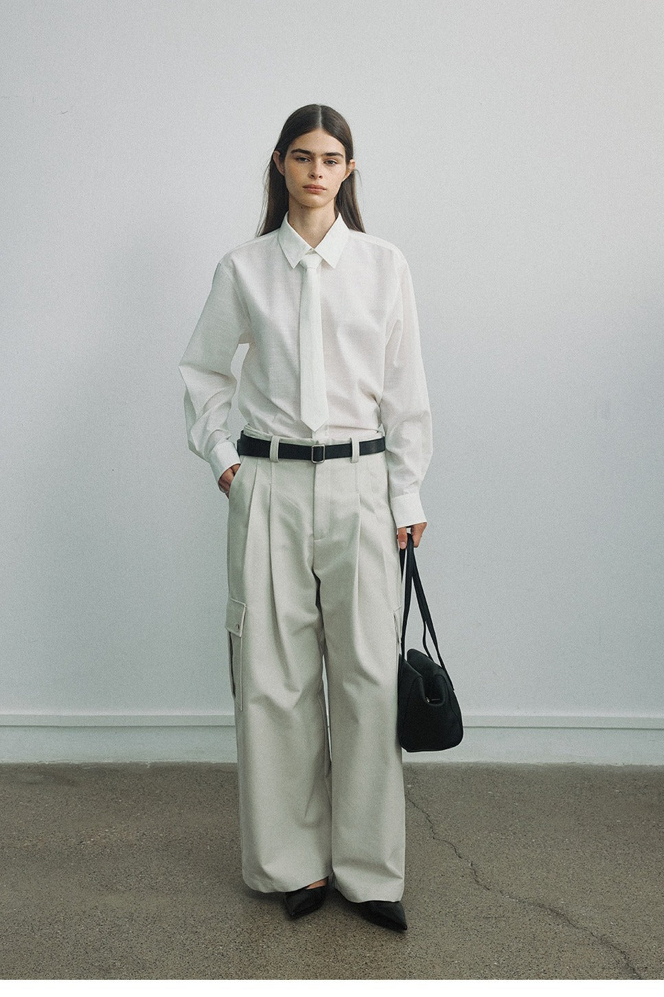 Brushed cotton-blend wide-leg pants | 2 color