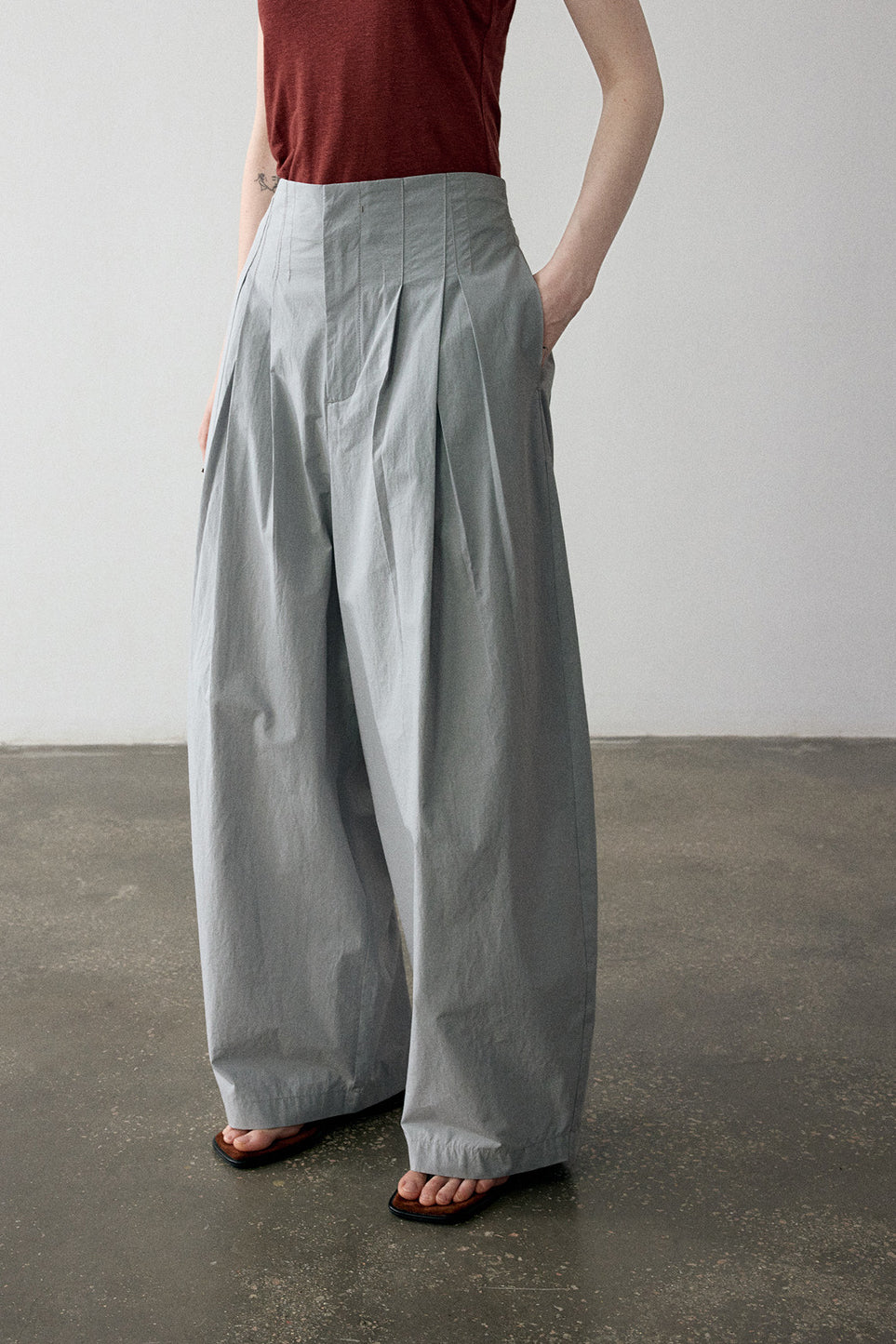 100% cotton paper-like texture wide leg pants | 4 color