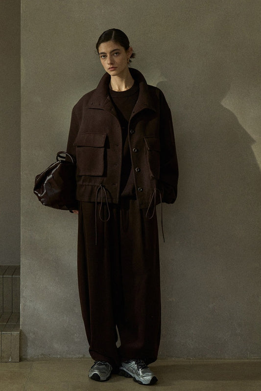 Wool blend relaxed fit loose pants | 2 color