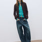 Cotton blend vintage style balloon-fit jeans | 2 color