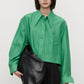 Long pointed collar transparent tencel shirt | 10 color