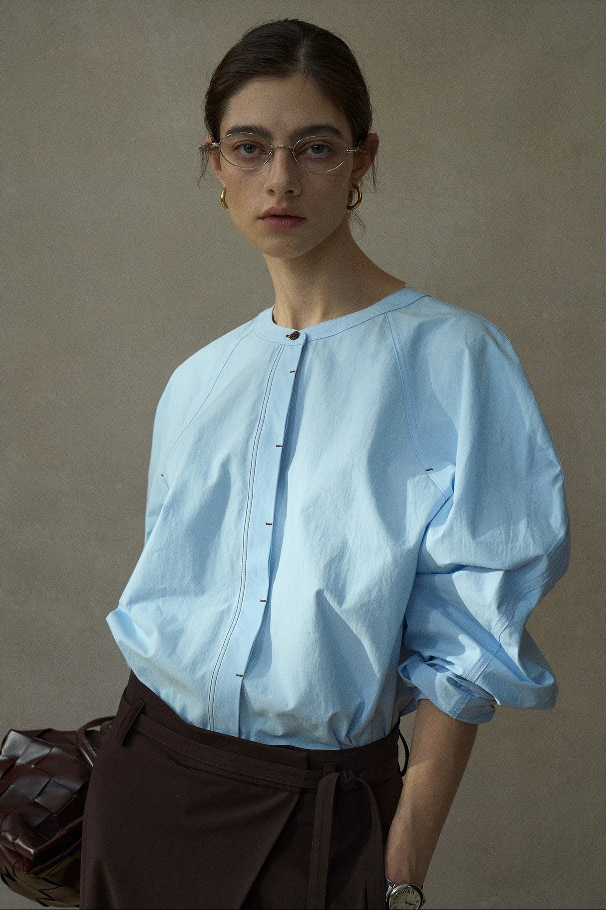 100% cotton contrast stitching loose shirt | 3 color