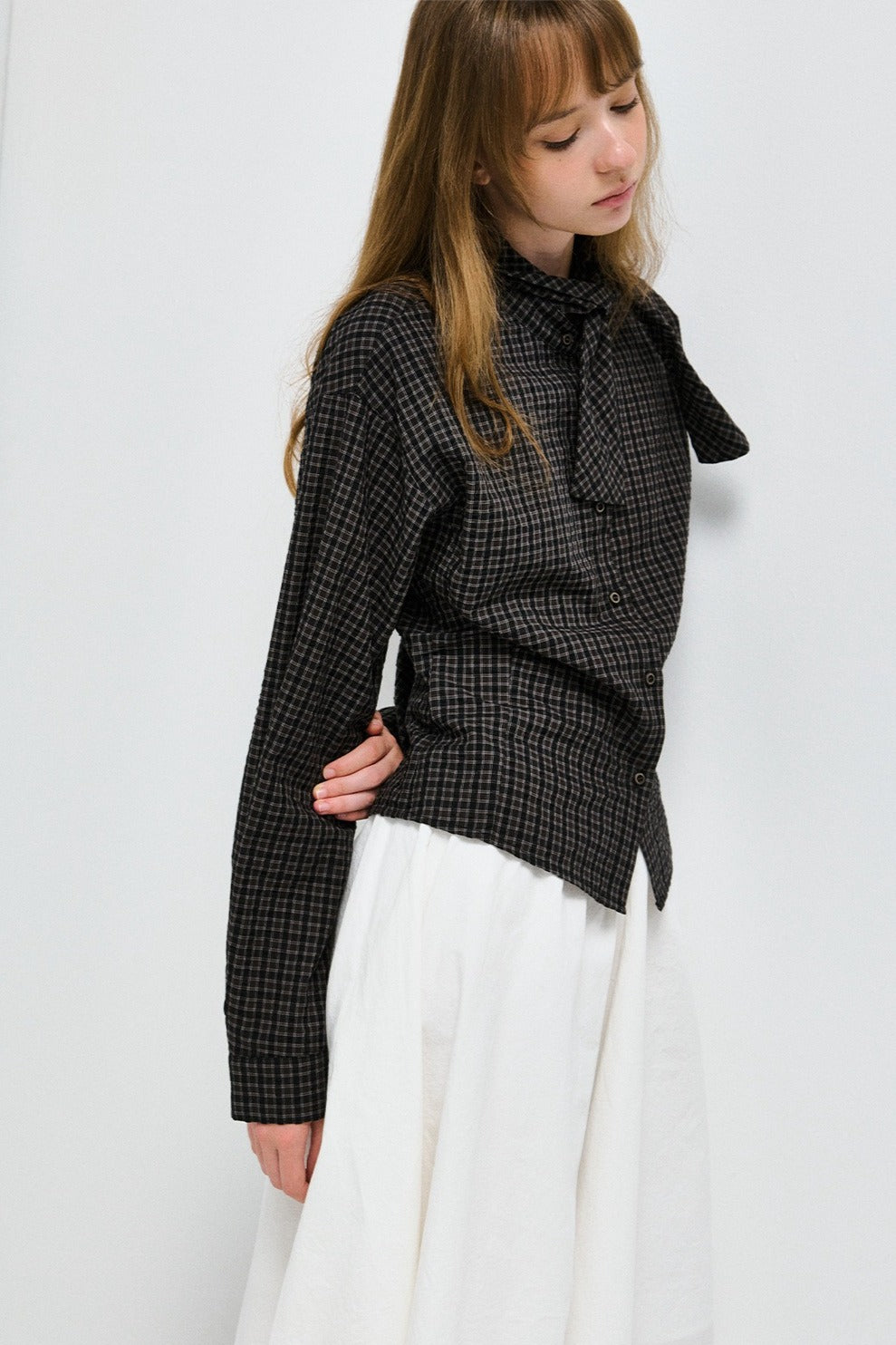 Cotton-blend plaid shirt | 2 color