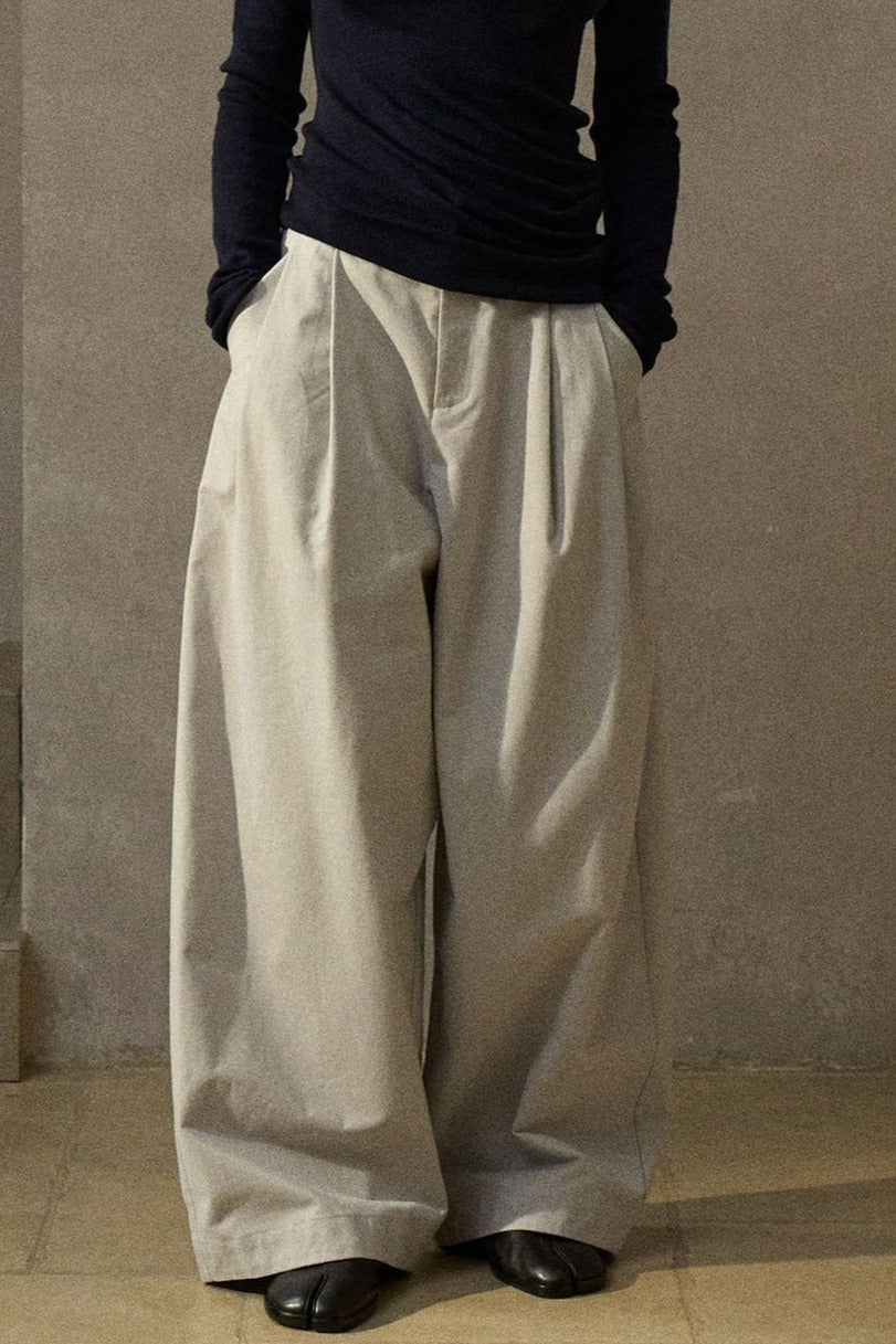 Pantalones casuales de pierna ancha con acabado mate en mezcla de algodón | 3 colores