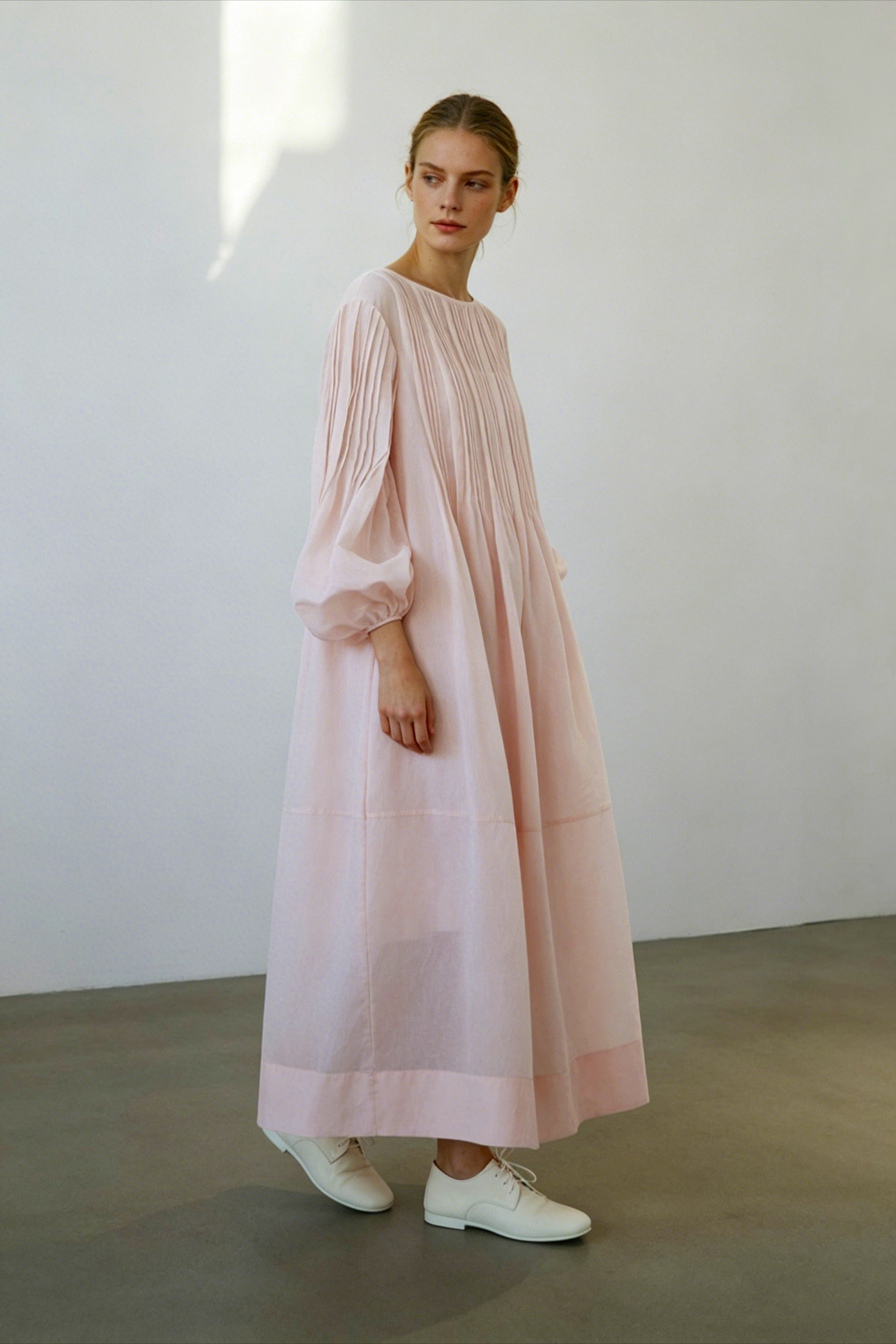 Cotton-nylon voluminous romantic dress | 2 color