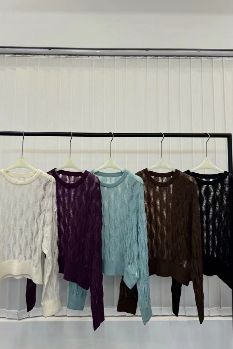 Wool containing openwork sweater | 5 color