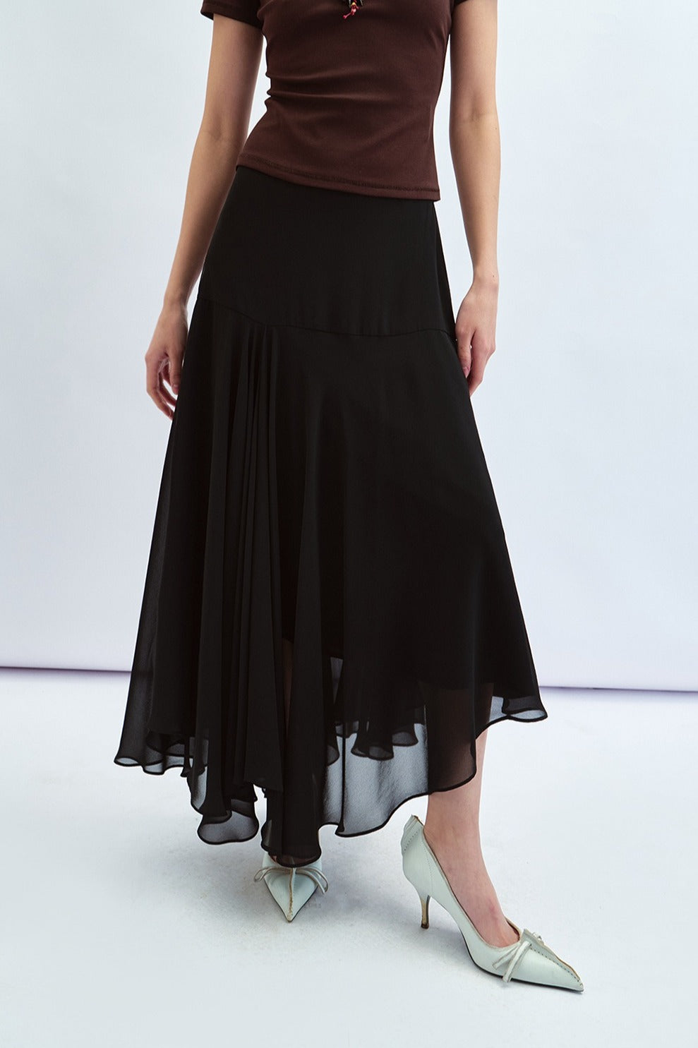 Bias-cut asymmetric hem flowing skirt | 4 color