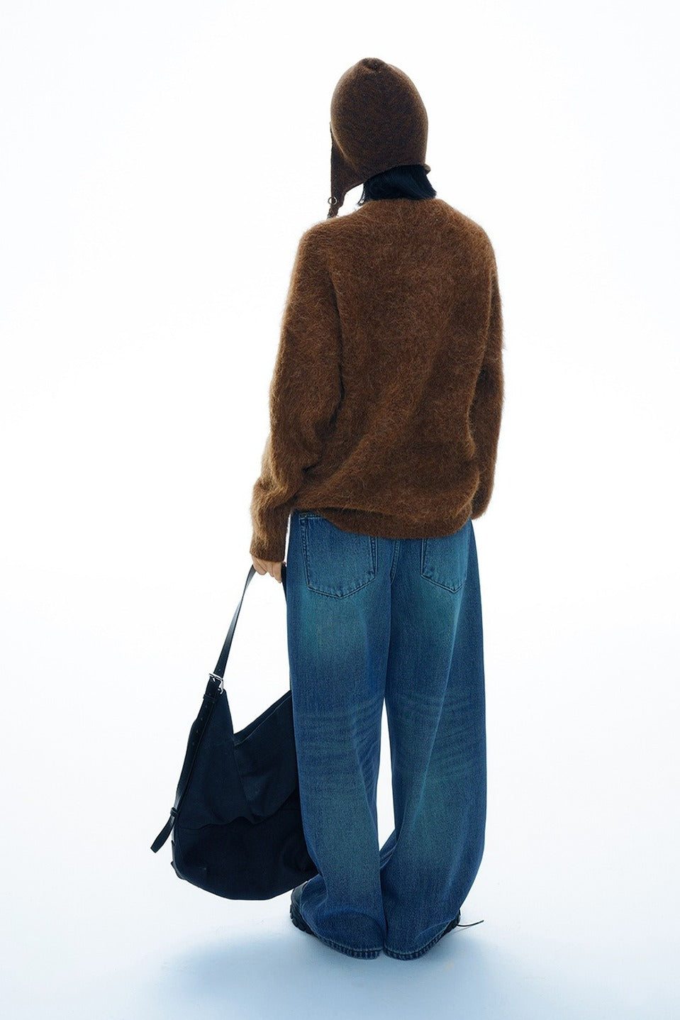 Cotton denim vintage-washed fleece-lined jeans | 2 color