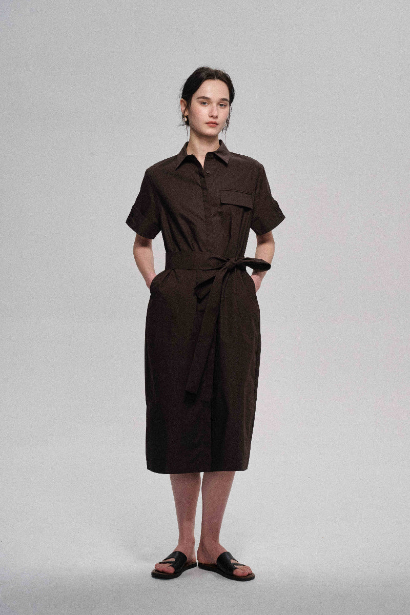 Vestido camisero de algodón con silueta de capullo | 2 colores