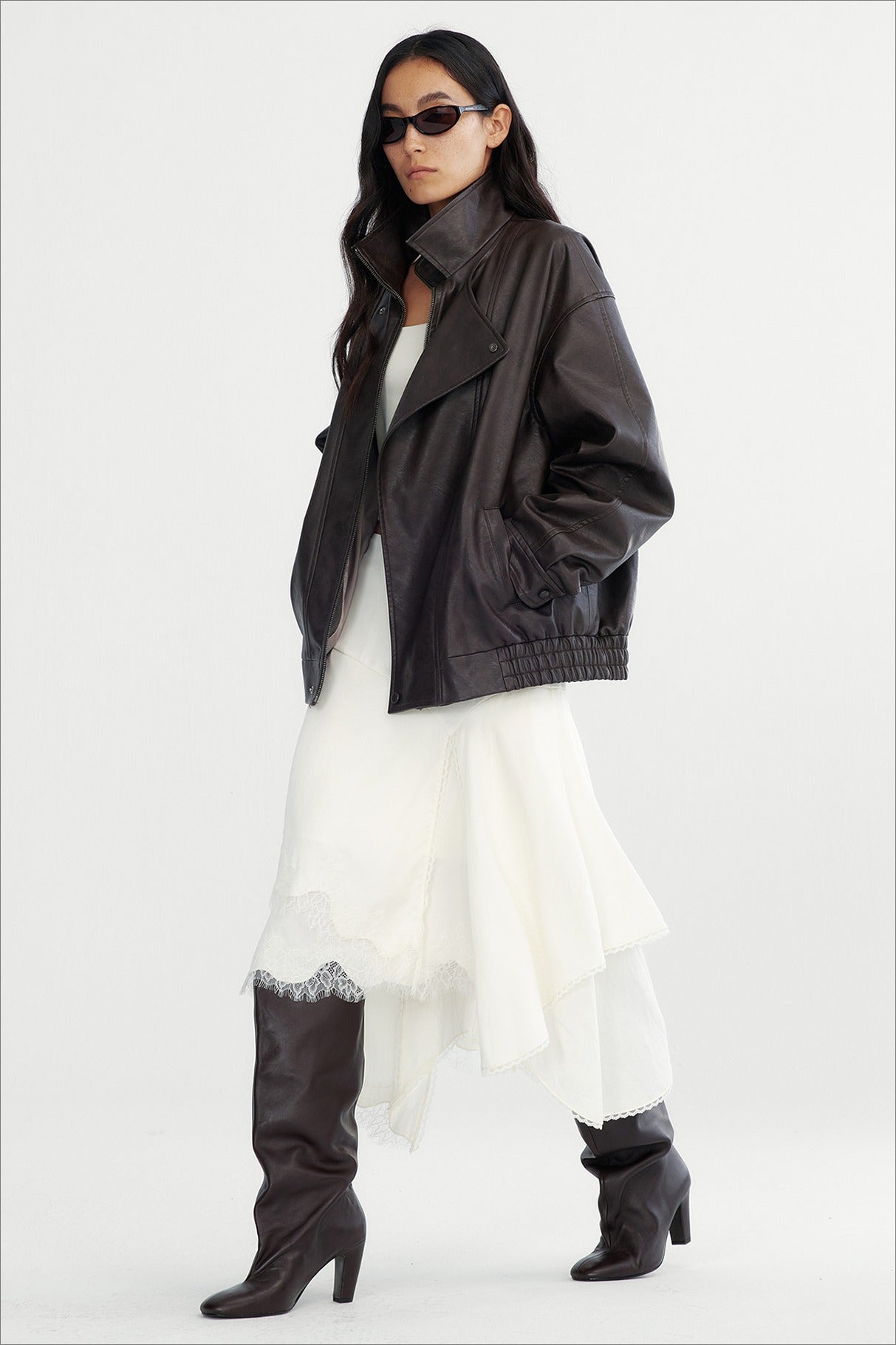 Lyocell irregular hem lace insets A-line skirt | 2 color
