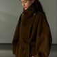 Wool & rabbit fur & silk large lapel overcoat | 4 color