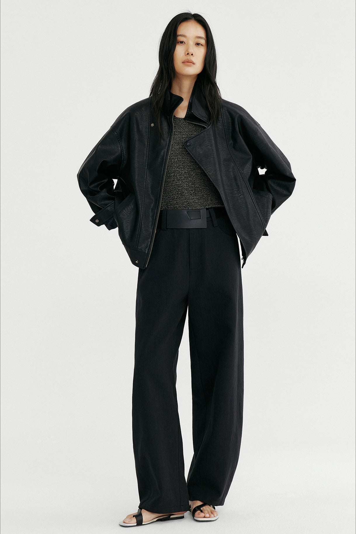 PU blend sleek panel retro style jacket | 2 color