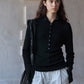 Wool blend stand-up collar ribbed base knitwear | 2 color