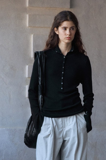 Wool blend stand-up collar ribbed base knitwear | 2 color