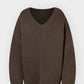 Cotton blend wool loose fit V-neck sweater | 4 color