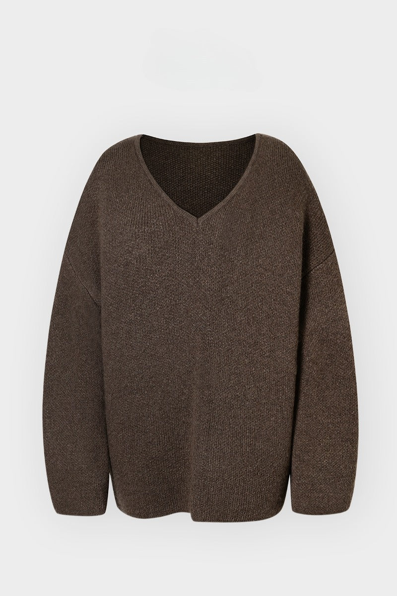 Cotton blend wool loose fit V-neck sweater | 4 color