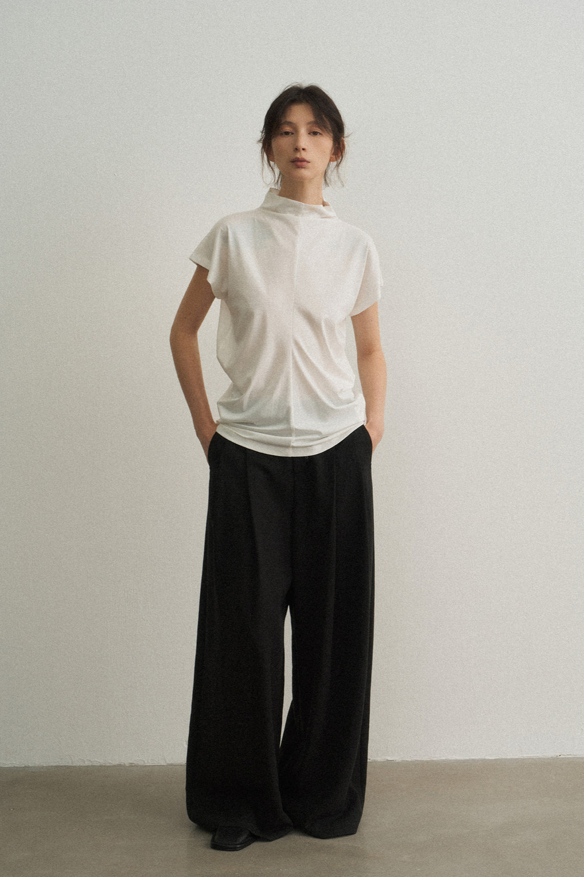 Lyocell blend brushed textured wide leg pants | 5 color