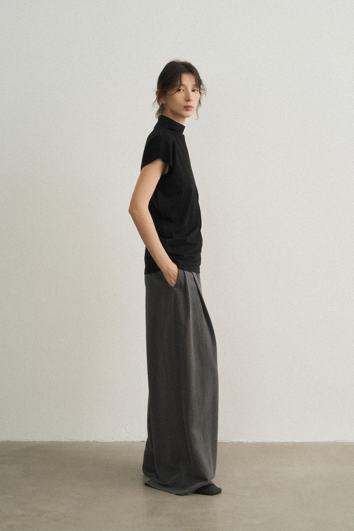 Lyocell blend brushed textured wide leg pants | 5 color