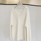 Cotton blend wool loose fit V-neck sweater | 4 color