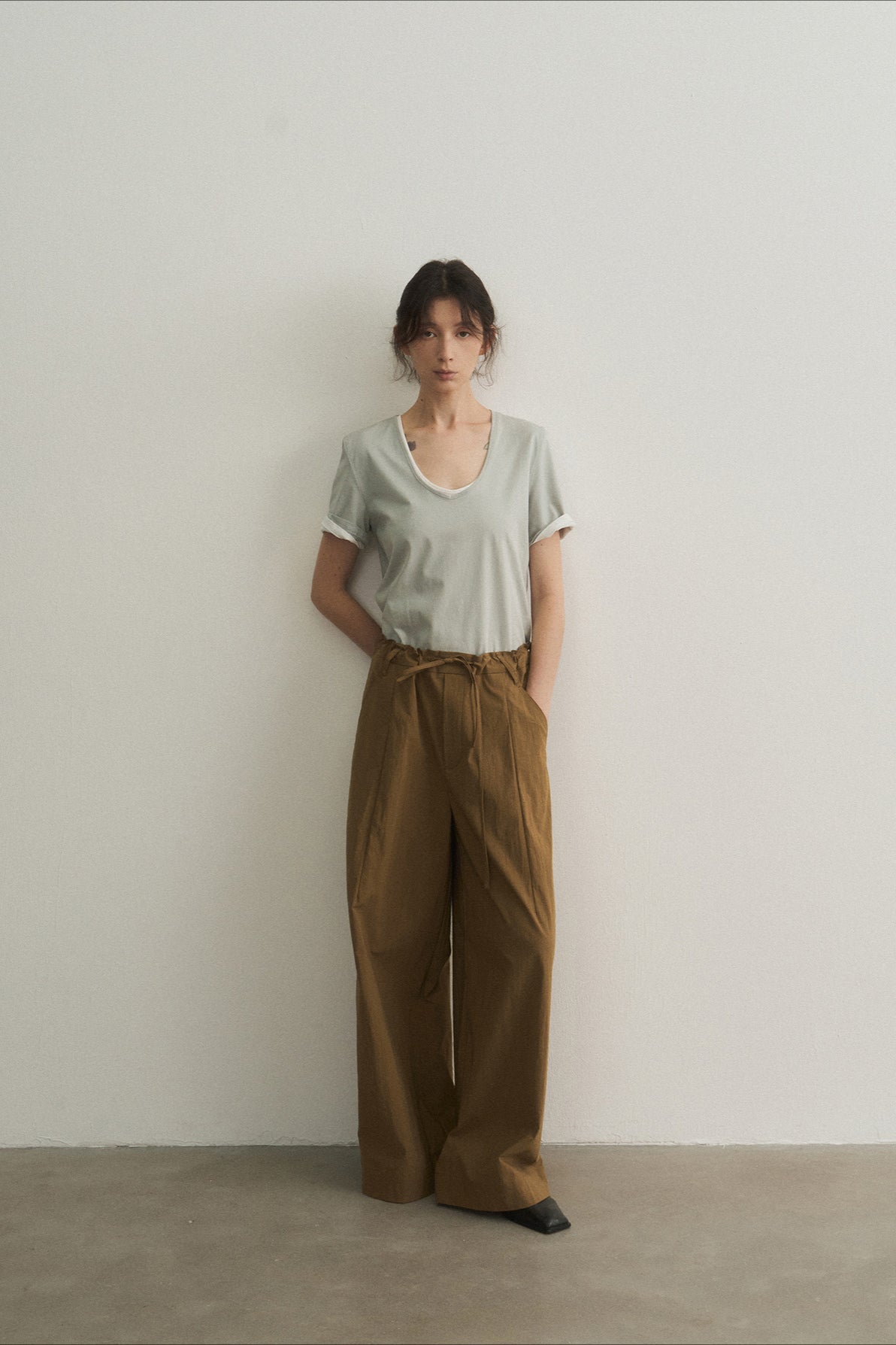 Petal-like waist wide leg pants | 3 color