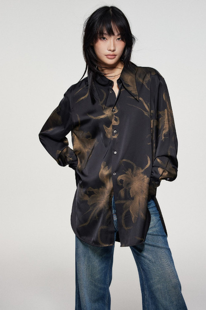 Artist ink painting style oversized silhouette long shirt | 2 color