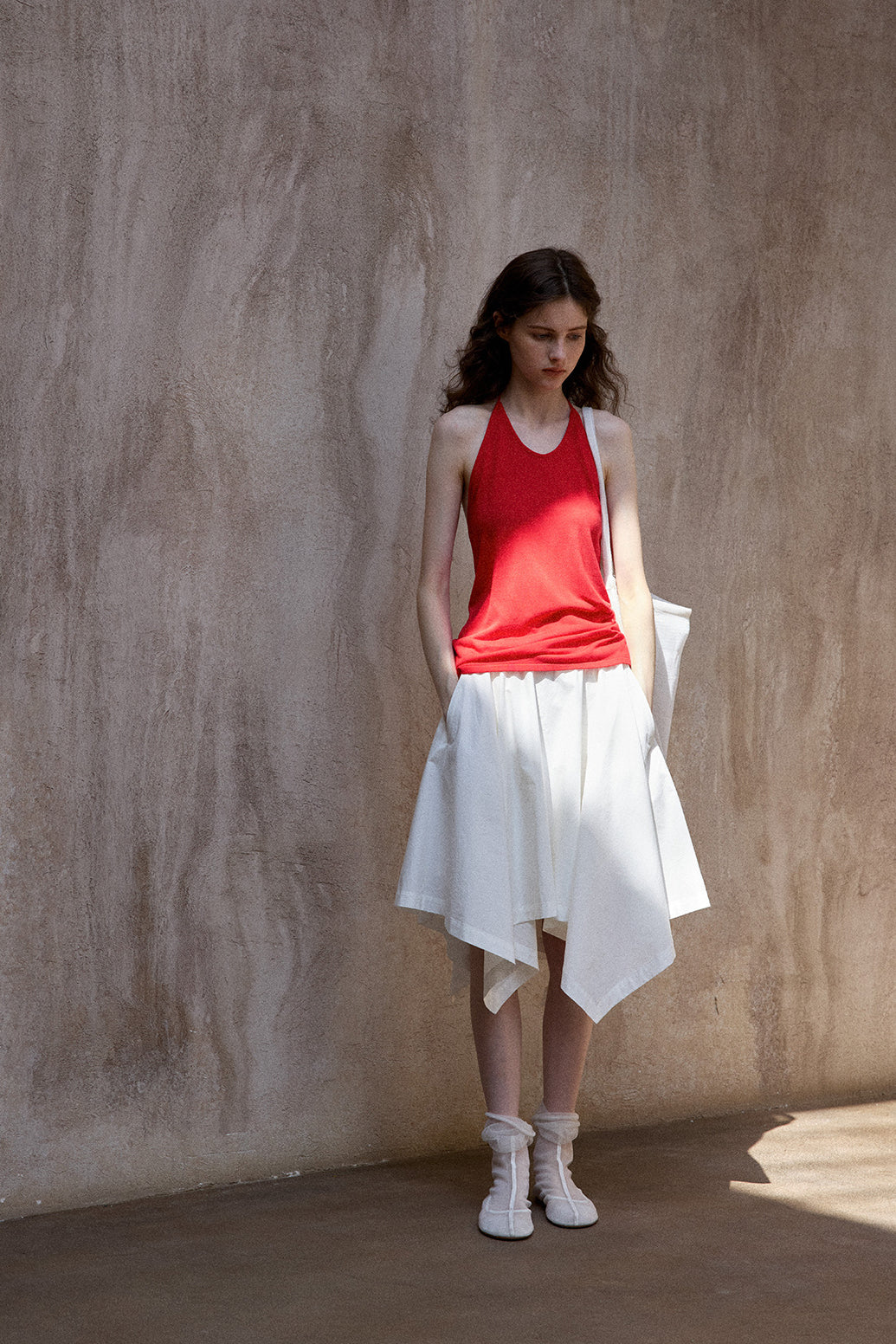 "Ohmi Bleach" cotton handkerchief-style midi skirt | 3 color