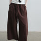 Cotton blend linen sickle shape wide-leg 8/9 pants | 4 color
