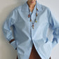 Cotton large lapel collar loose-fit shirt | 2 color