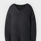 Cotton blend wool loose fit V-neck sweater | 4 color