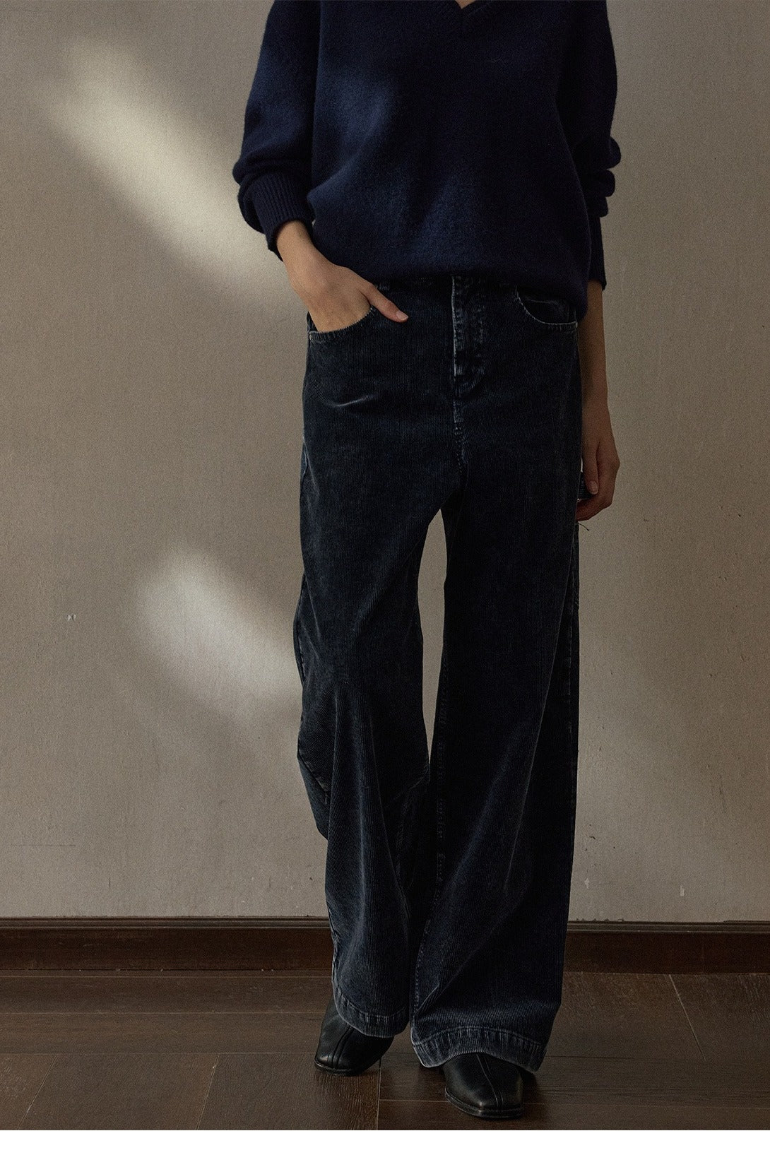 Cotton blend corduroy straight-leg pants | 4 color