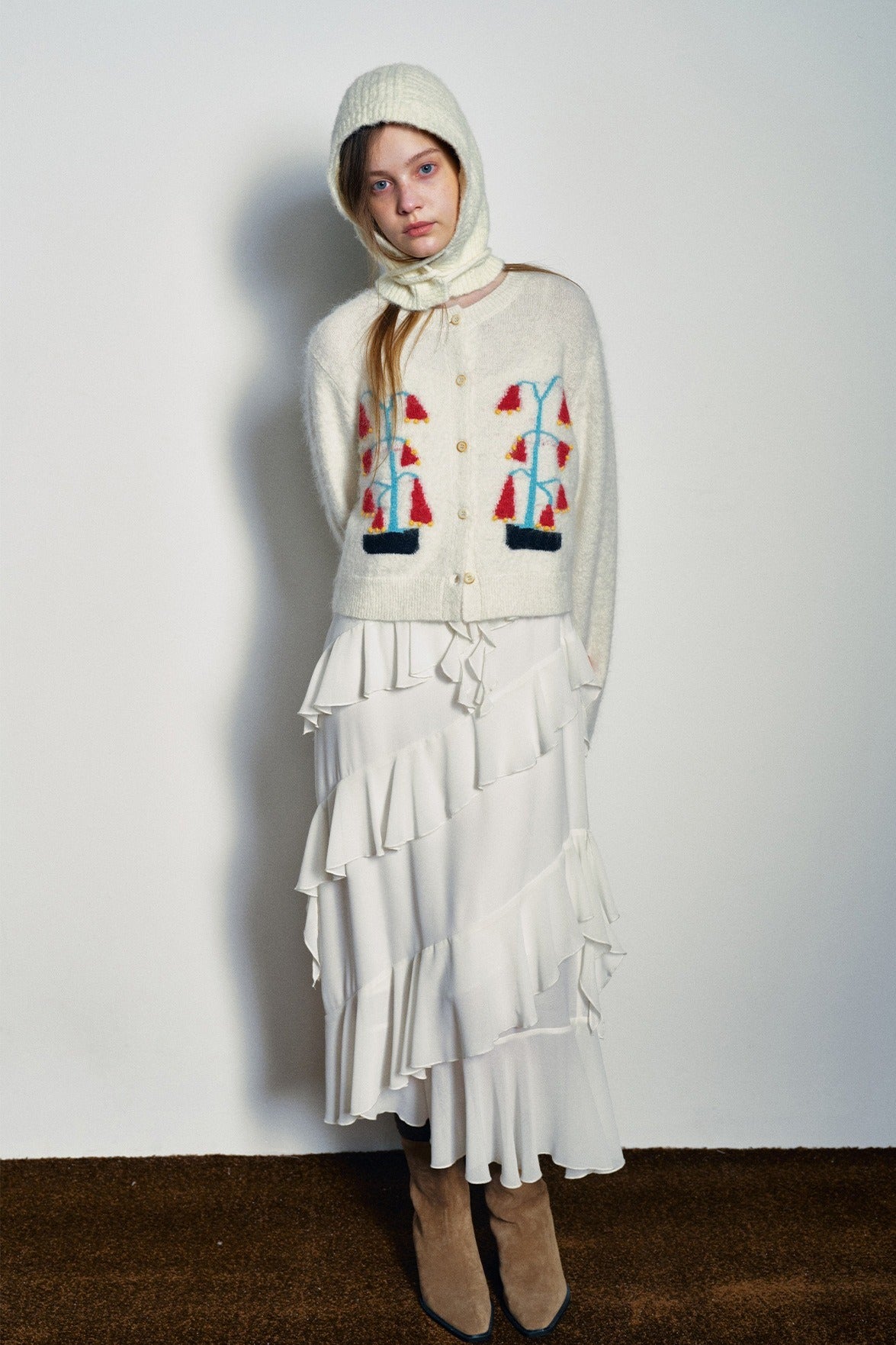 Alpaca blend embroidered cardigan | 4 color